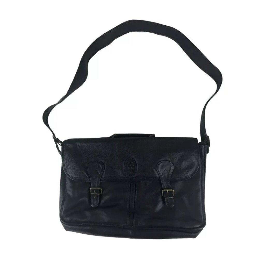 Etruscan Designs Unisex Adult Black‎ Leather Adjustable Strap Crossbody Bag